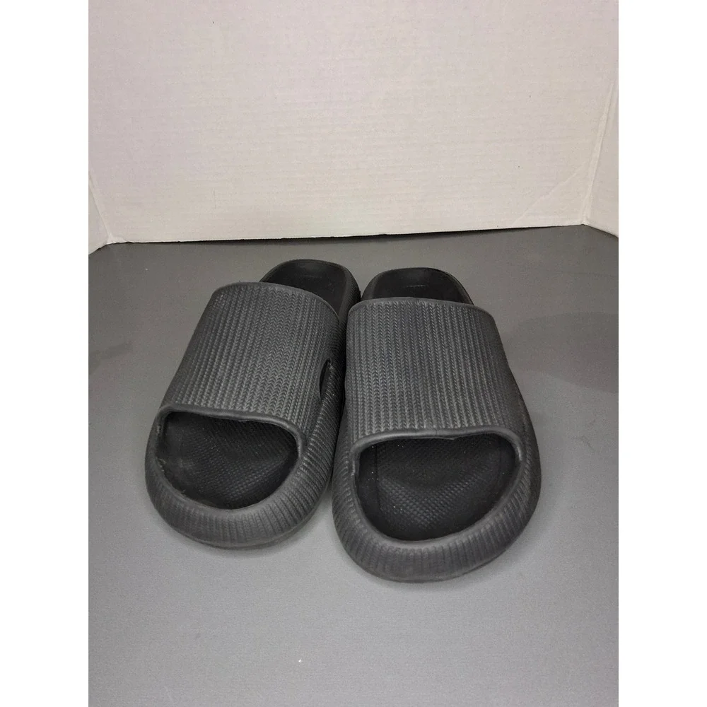 Mens Black Cloud Slides Platform Foam Sandals Textured Comfort M7/W8
